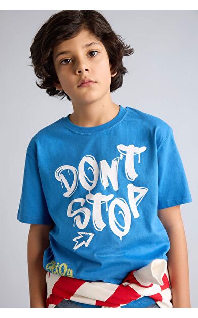 DeFacto Regular Fıt Bisiklet Yaka Baskılı Kısa Kollu Tişört Erkek Çocuk