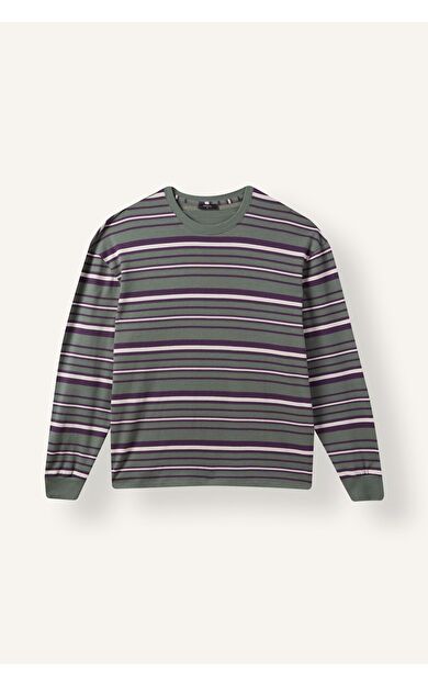 DeFacto Boxy Fit Bisiklet Yaka Çizgili Sweatshirt