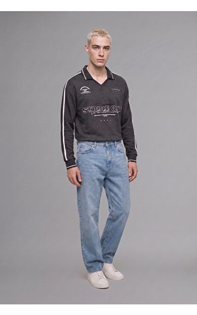 DeFacto Boxy Fıt Polo Yaka Baskılı Sweatshirt