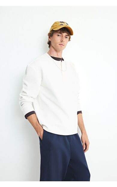 DeFacto Boxy Fit Düğme Patlı Bisiklet Yaka Waffle Uzun Kollu Sweatshirt