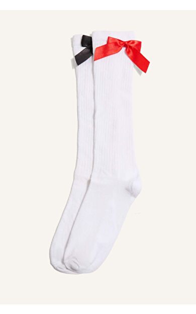 DeFacto 23 Nisan Çocuk Bayramı Kurdele 2'li Pamuklu Diz Altı Çorap Kız Çocuk