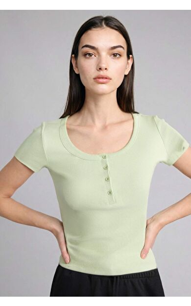 DeFacto Slım Fıt Yuvarlak Yaka Fitilli Kaşkorse Kısa Kollu Tişört