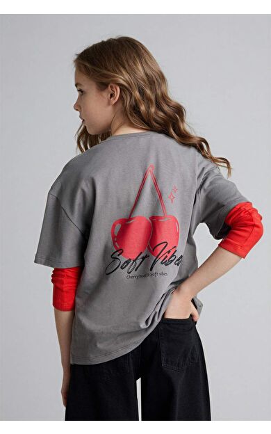 DeFacto Regular Fıt Meyve Baskılı Kısa Kollu Tişört Kız Çocuk