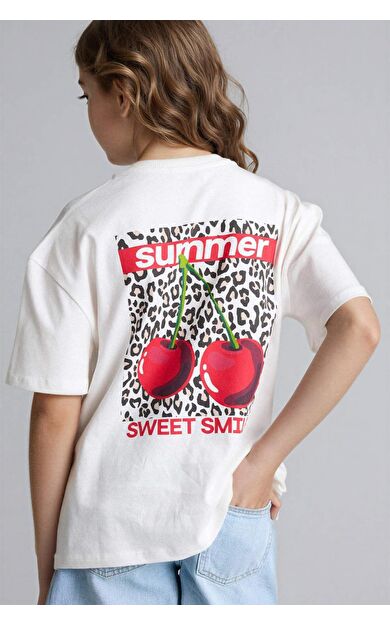 DeFacto Regular Fıt Meyve Baskılı Kısa Kollu Tişört Kız Çocuk
