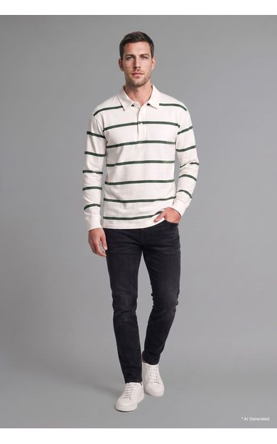 DeFacto %100 Pamuk Relax Fit Çizgili Polo Yaka Uzun Kol Sweatshirt Yeşil