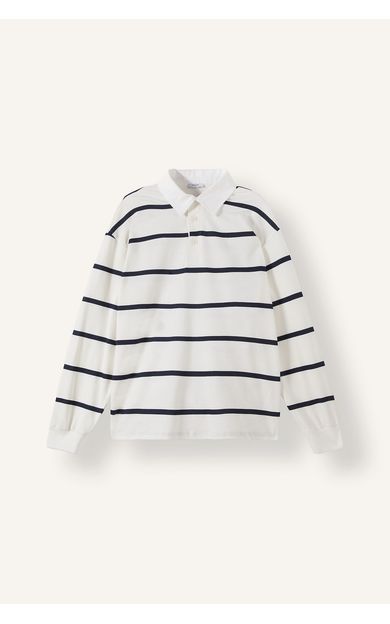DeFacto %100 Pamuk Relax Fit Çizgili Polo Yaka Uzun Kol Sweatshirt Lacivert