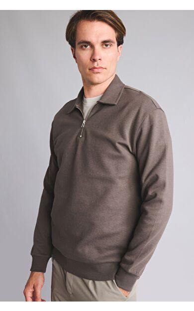 DeFacto Regular Fit Polo Yaka Yarım Fermuarlı Basic Sweatshirt