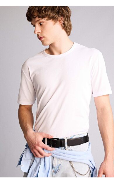 Erkek Dikdörtgen Toka Suni Deri Jean Kemeri