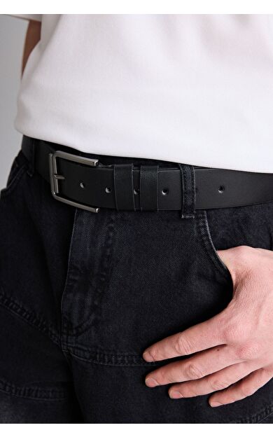 DeFacto Erkek Dikdörtgen Toka Suni Deri Jean Kemeri