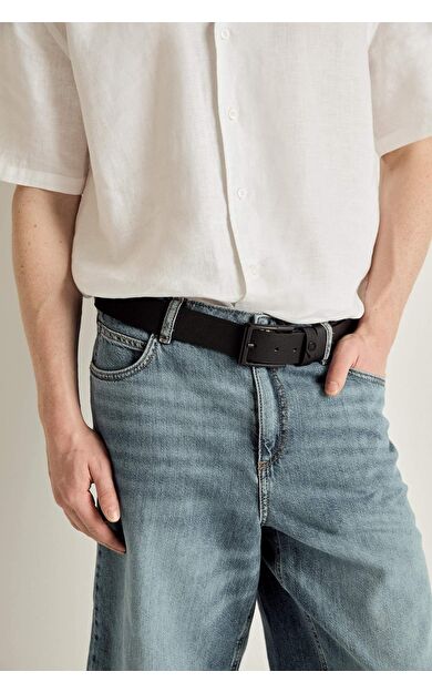 DeFacto Erkek Dikdörtgen Toka Suni Deri Jean Kemeri