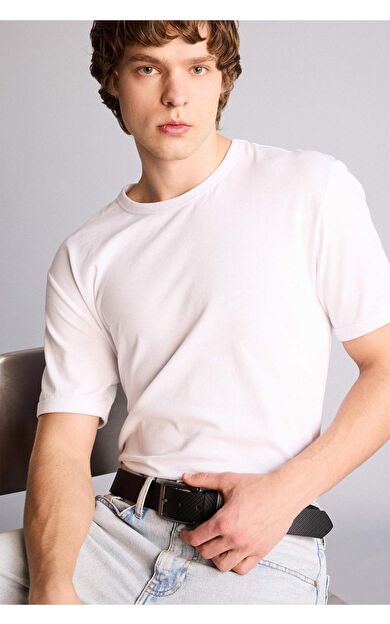 DeFacto Erkek Dikdörtgen Toka Suni Deri Jean Kemeri