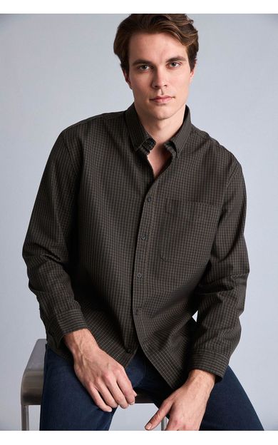 DeFacto Relaxed Fit Polo Yaka Kareli Flanel Uzun Kollu Gömlek
