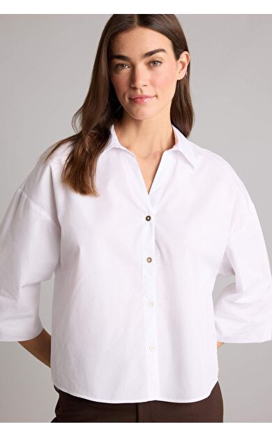 DeFacto Oversıze Gömlek Yaka Poplin Kısa Kollu Gömlek
