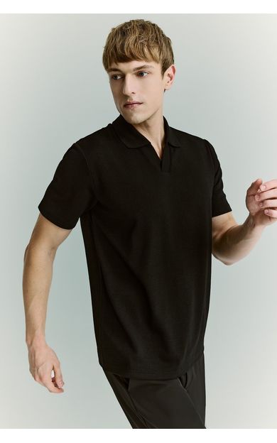 DeFacto Regular Fit Düğmesiz Resort Yaka Kısa Kollu Basic Polo Tişört Siyah