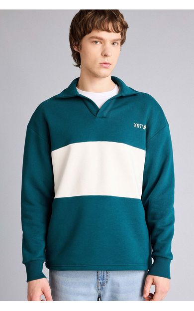 DeFacto Boxy Fıt Polo Yaka Sweatshirt Yeşil H5225AX26SPGN246