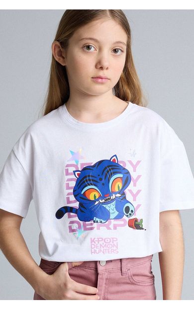 DeFacto Kpop - Demon Hunters Oversıze Bisiklet Yaka Kısa Kollu Tişört Kız Çocuk Ekru H5250A826SMER105