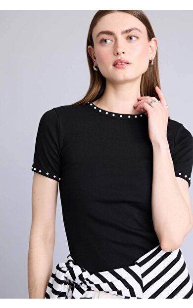 DeFacto Slım Fıt Bisiklet Yaka Ribana Kısa Kollu Tişört