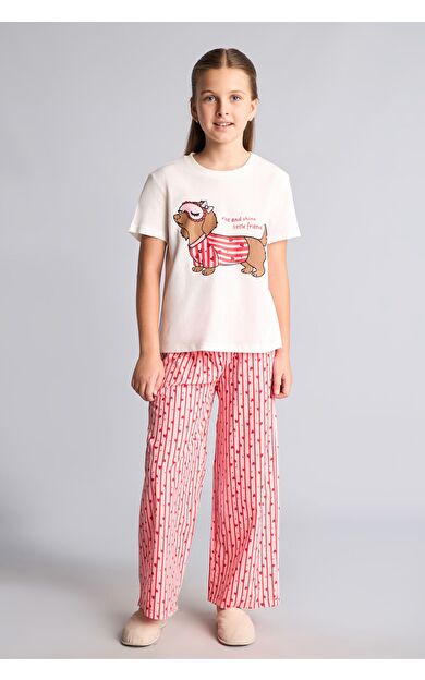 DeFacto Baskılı ve Çizgili Regular Fit 2'li Pijama Takımı Kız Çocuk