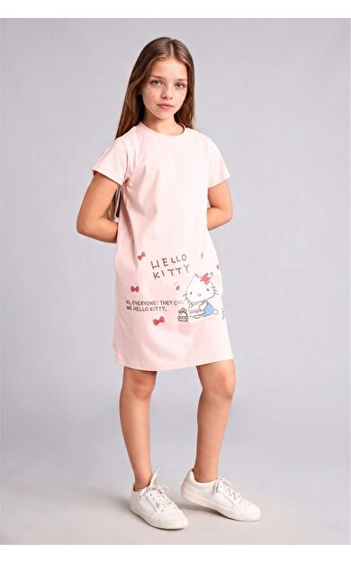DeFacto Hello Kitty Lisanslı Kısa Kollu Açık Pembe Gecelik Kız Çocuk