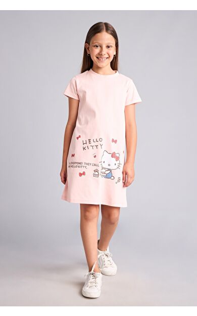 DeFacto %100 Pamuk Hello Kitty Lisanslı Kısa Kollu Açık Pembe Gecelik Kız Çocuk