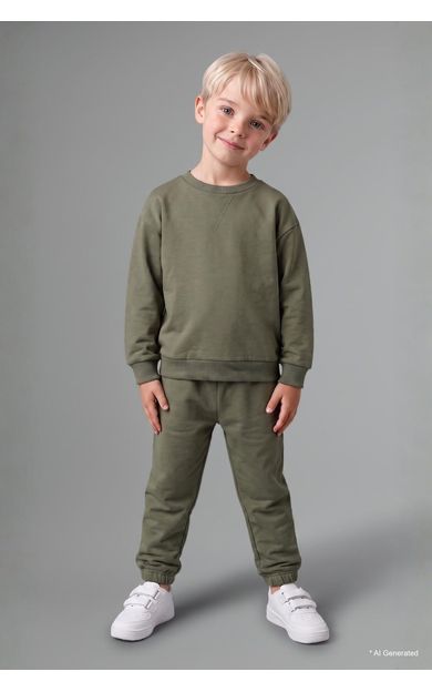DeFacto Uzun Kollu Sweatshirt Elastik Belli Eşofman Altlı 2'li Takım Erkek Bebek Haki