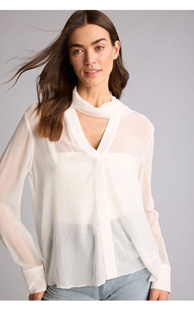DeFacto Regular Fıt Şal Yaka Krinkıl Kumaş Uzun Kollu Bluz