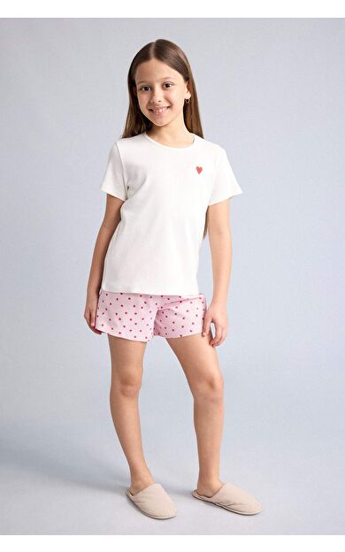 DeFacto Regular Fıt Fitilli Kaşkorse 2'li Pijama Takımı Kız Çocuk