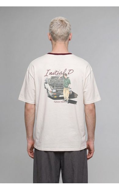 DeFacto Initial D Boxy Fit Kontrast Bisiklet Yaka Baskılı Kısa Kollu Tişört