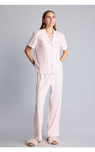DeFacto Regular Fit Kısa Kollu Pötikare Desenli Düğmeli Pijama Takımı
