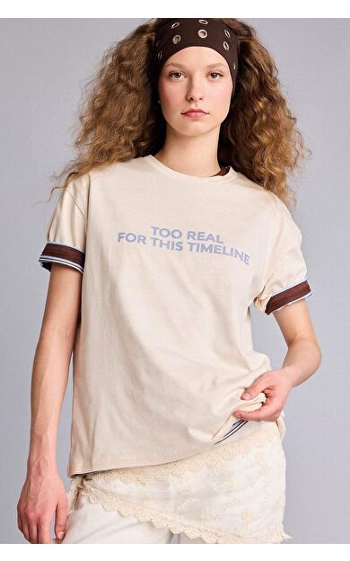 DeFacto Oversıze Bisiklet Yaka Baskılı Kısa Kollu Tişört