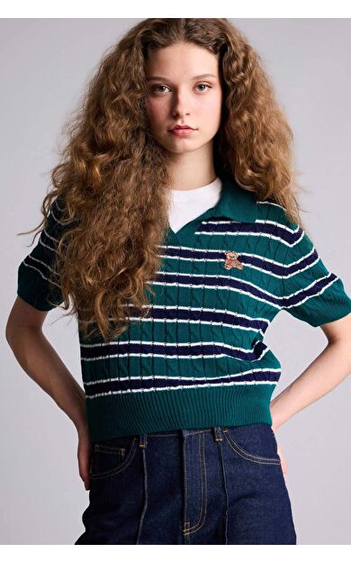 DeFacto Slim Fıt Ayıcıklı Çizgili Kazak