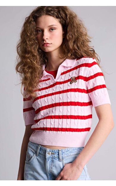 DeFacto Slım Fıt Ayıcıklı Çizgili Kazak