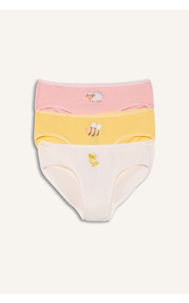 Hayvan Desenli Penye 3'lü Slip Külot Kız Çocuk