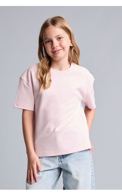 DeFacto Relax Fit Bisiklet Yaka Düşük Omuzlu Kısa Kollu Basic Tişört Kız Çocuk Pembe