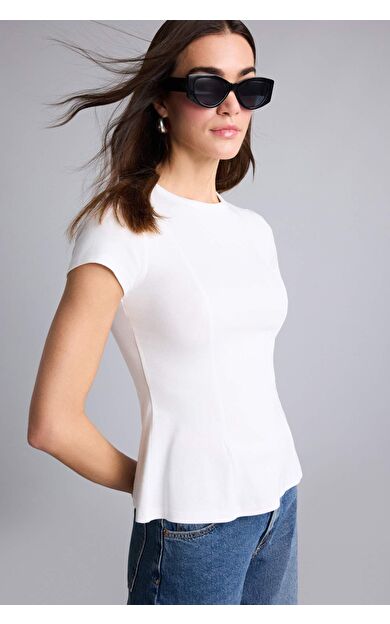 DeFacto Slım Fıt Bisiklet Yaka Ribana Kısa Kollu Tişört