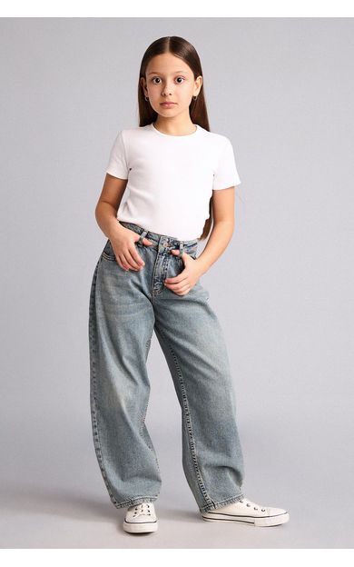 DeFacto Baggy Fıt Jean Pantolon Kız Çocuk Mavi H6075A826SPNM28