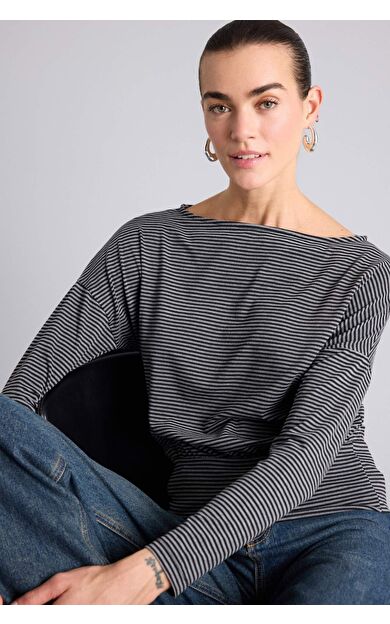 DeFacto Slım Fıt Kayık Yaka Uzun Kollu Tişört