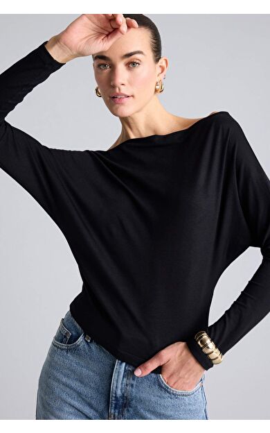 DeFacto Slım Fıt Kayık Yaka Uzun Kollu Tişört