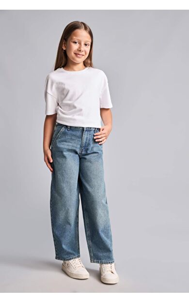 DeFacto Baggy Fıt Jean Mavi Pantolon Kız Çocuk