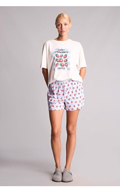 DeFacto Regular Fıt Kısa Kollu 2'li Açık Mavi Şortlu Pijama Takımı