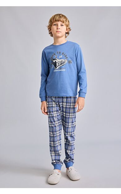 DeFacto Regular Fit Baskılı ve Ekoseli 2'li Erkek Çocuk Pijama Takımı