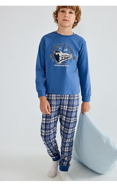 DeFacto Regular Fit Baskılı ve Ekoseli 2'li Erkek Çocuk Pijama Takımı