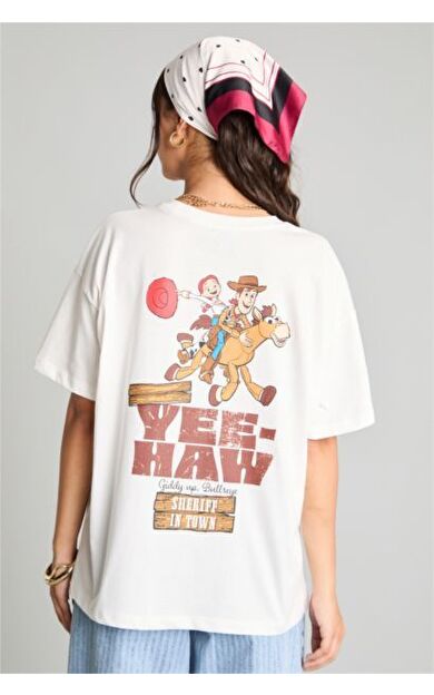 DeFacto Toy Story Oversıze Bisiklet Yaka Baskılı Ribana Kısa Kollu Tişört