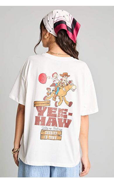 DeFacto Toy Story Oversıze Bisiklet Yaka Baskılı Ribana Kısa Kollu Tişört