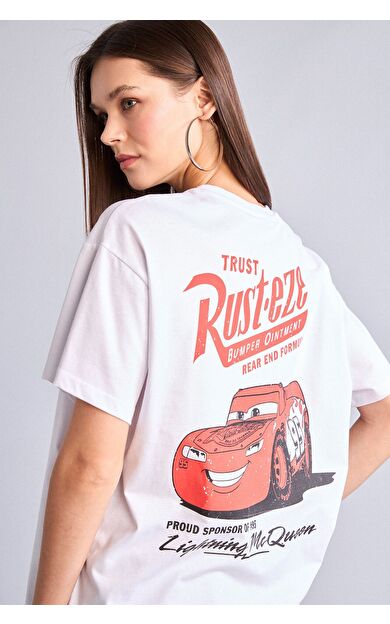 DeFacto Cars Oversıze Bisiklet Yaka Baskılı Kısa Kollu Tişört