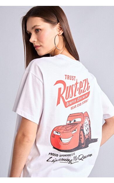 DeFacto Cars Oversıze Bisiklet Yaka Baskılı Kısa Kollu Tişört