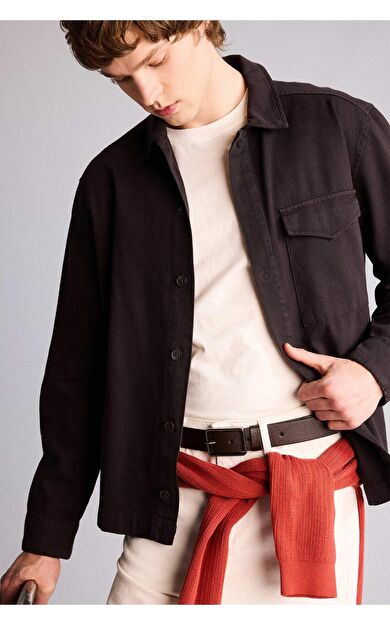 DeFacto Erkek Dikdörtgen Toka Suni Deri Jean Kemeri