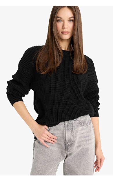 DeFacto Regular Fit Bisiklet Yaka Kazak H6905AZ25WNBK27