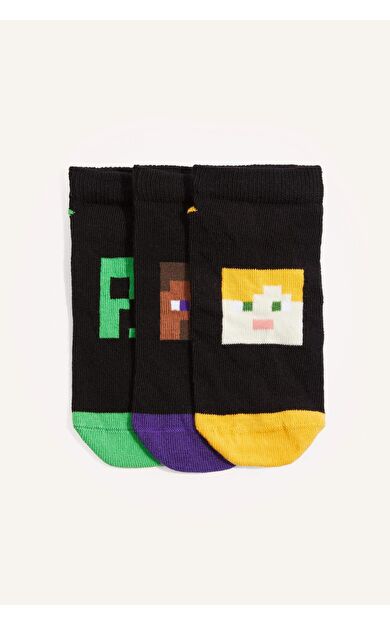 DeFacto Minecraft 3'lü Pamuklu Patik Çorap Erkek Çocuk