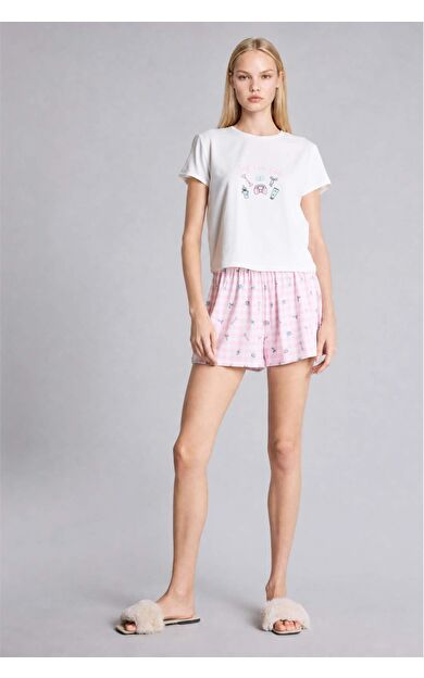 DeFacto Regular Fıt Kısa Kollu 2'li Açık Pembe Şortlu Pijama Takımı